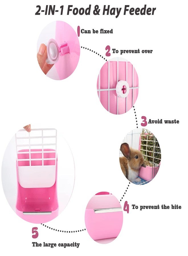 HERCOCCI Rabbit Hay Food Bin Feeder and Bunny Water Bottle Set, Hay Food Feeder Bowls Manger Rack with 500ml Hanging Water Dispenser Prevent Knock Over for Rabbit Guinea Pig Chinchilla (Large, Pink) - Image 3