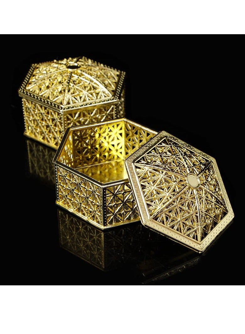 Zikra 12 Pcs Hexagon Candy Boxes Plastic Wedding Favor Boxes Candy Hollow Jars Candy Storage Boxes Gift Boxes for Wedding Baby Shower Birthday Party,Hexagon Gold - Image 5