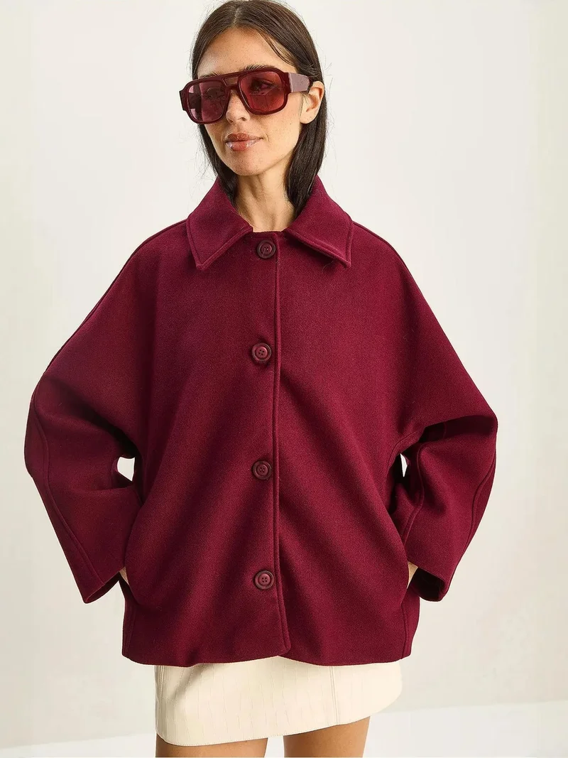 Bianco Lucci LUCCI Oversized Plush Coat with Fur Collar