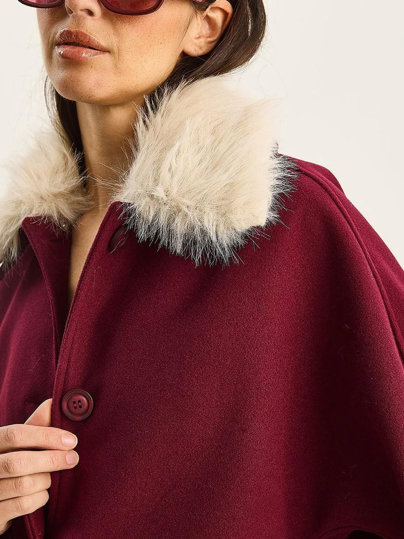 Bianco Lucci LUCCI Oversized Plush Coat with Fur Collar