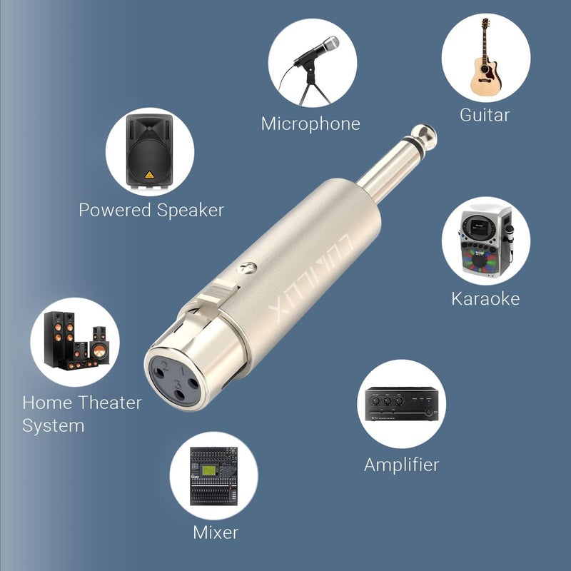 Cubilux Unbalance XLR Female to 1/4” TS Male Converter, XLR to 6.35mm(Quarter Inch) TS Mono Adapter for Guitar, Keyboard, Drum, Microphone, Power Amplifier, Mixer, Karaoke System, Speaker, 2-Pack - Image 3