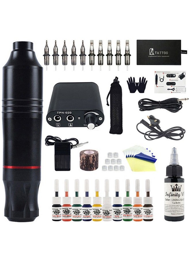 Occuwzz Wireless Rotating Tattoo Pen Kit Wireless Power RCA Portable Rechargeable OLED Display Tattoo Power Supply Cartridge Needle Tattoo Transfer Gel 30ml Pigment Diluent Professional Tattoo Tool Set  - Image 1