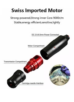 Occuwzz Wireless Rotating Tattoo Pen Kit Wireless Power RCA Portable Rechargeable OLED Display Tattoo Power Supply Cartridge Needle Tattoo Transfer Gel 30ml Pigment Diluent Professional Tattoo Tool Set  - Image 4