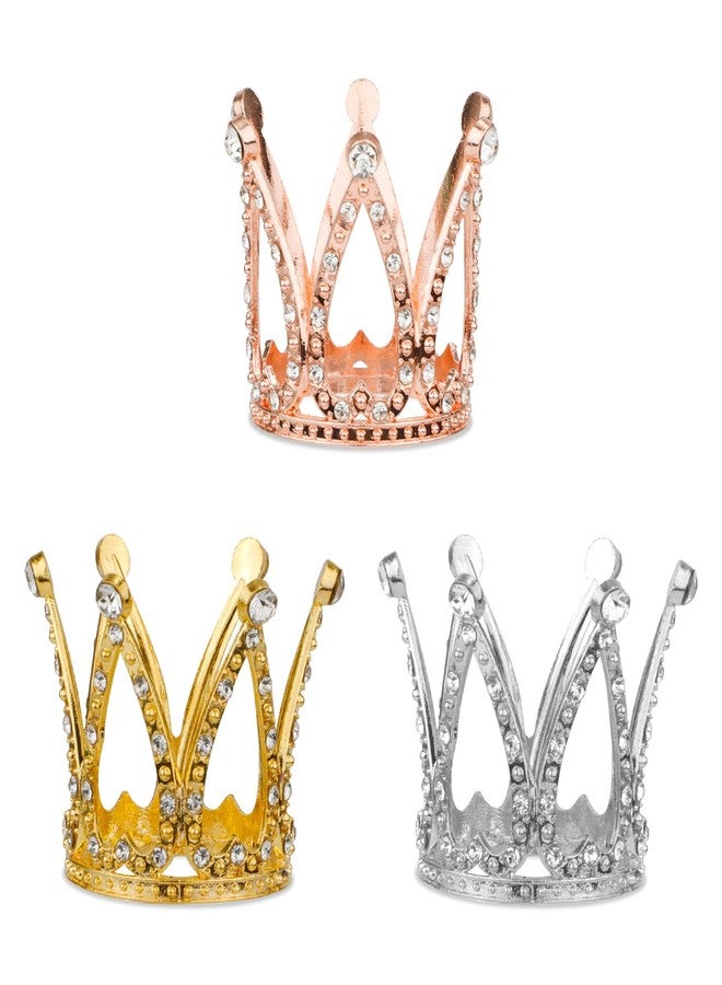 PEUTIER 3pcs Crown Cake Topper, Rhinestone Cake Toppers Cute Wedding Crowns Decorations Royal Cupcake Toppers Mini Crowns Cake Decor Silver Pink Gold Crown Decorations for Bouquets Party Wedding Birthday - Image 1