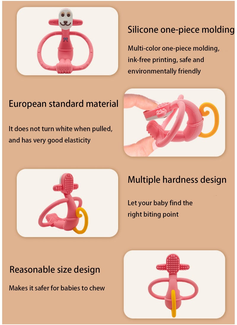 Generic - Pink Sitting Monkey Teether Teething Soothing Toy Baby Teething Toy Silicone Bpa Free Suitable For Infants And Toddlers Boys And Girls - Image 1