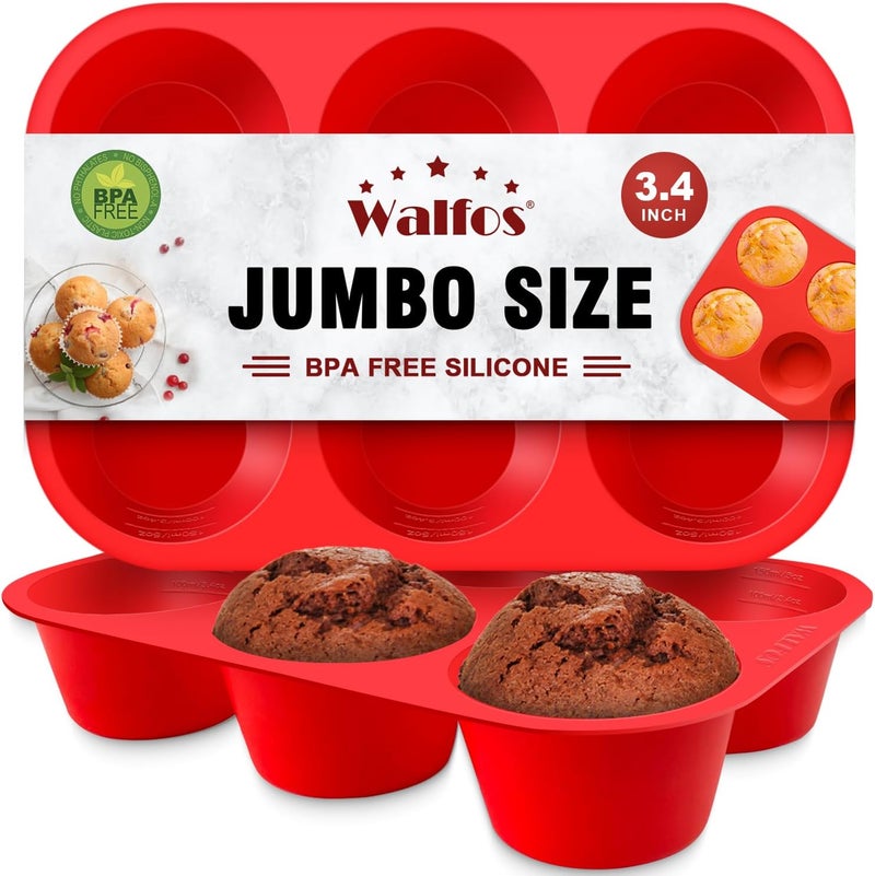 Walfos مجموعة قوالب ولفوس سيليكون تكساس للمافن - 6 أكواب قالب سيليكون كبير للكب كيك، غير لاصق، فقط ينبثق! مثالي لمافن البيض، الكب كيك الكبير - خالٍ من BPA وآمن للغسالة الصحون، مجموعة من 2 - Image 1