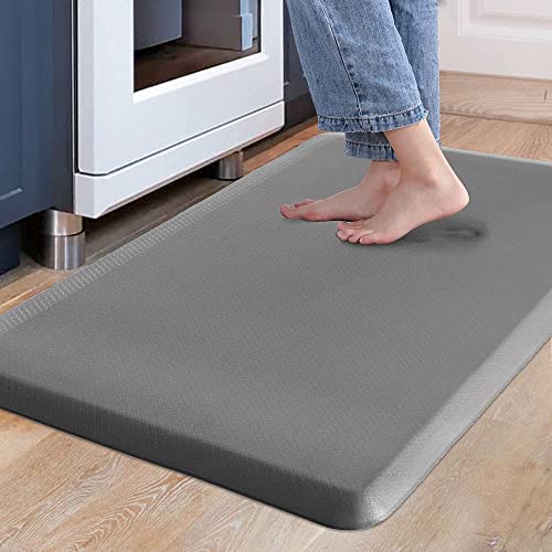 Carvapet Non Slip Kitchen Mat Anti Fatigue Standing Mats Cushioned Comfort Kitchen Floor Mats PVC Waterproof Runner Rug for Standing Desk Kitchen Office Grey44x70cm