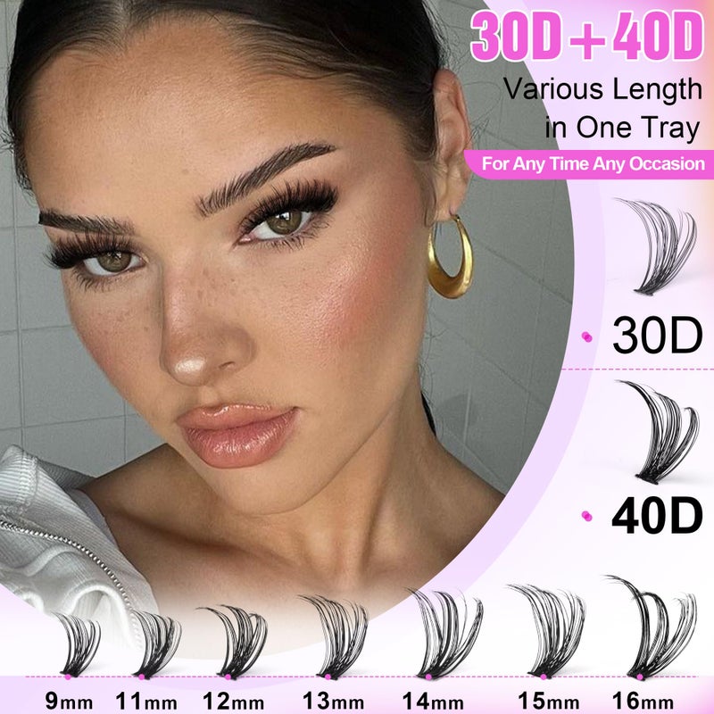 Pawotence Lash Extension Kit DIY 280pcs Individual 30D 40D Cluster, Eyelash Bond and Seal, Lash Remover & Tweezers for Self Use, Black (30D&40D, 9-16mm, All Kit) - Image 3