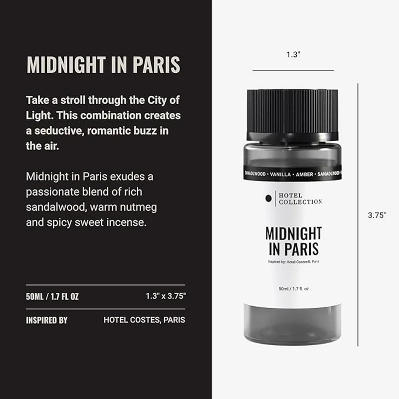 Hotel Collection  Midnight In Paris Fragrance Oil Blend - Hotel Inspired for Luxury Essential Oil Diffusers - Aromatherapy Scent Diffuser Oil - Sandalwood, Nutmeg, and Amber - 50 mL, 1.7 fl oz  | Best Price UAE