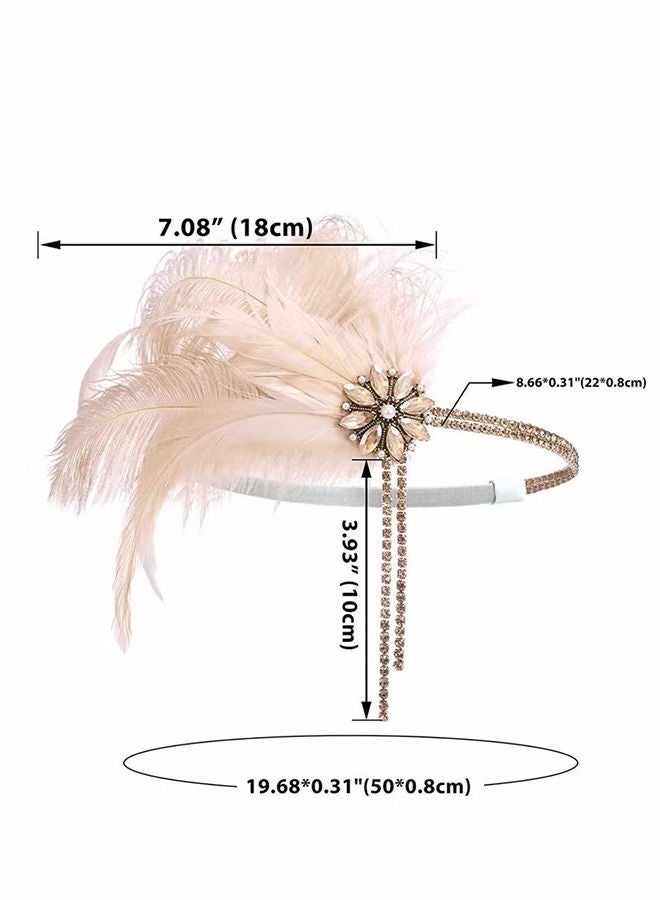 Depend 1920s Headpiece Flapper Headband, Rhinestone Pearl Feather Hair Band Great Gatsby Headpiece Accessoreis for Women, Art Deco Headpiece (Champagne) - Image 5