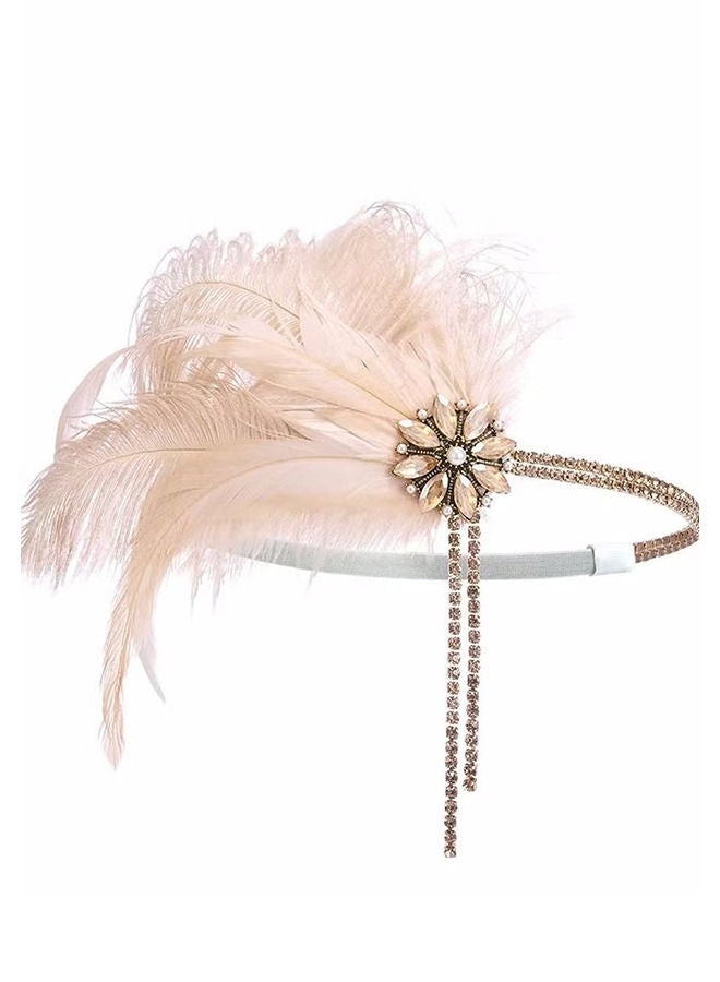 Depend 1920s Headpiece Flapper Headband, Rhinestone Pearl Feather Hair Band Great Gatsby Headpiece Accessoreis for Women, Art Deco Headpiece (Champagne) - Image 2