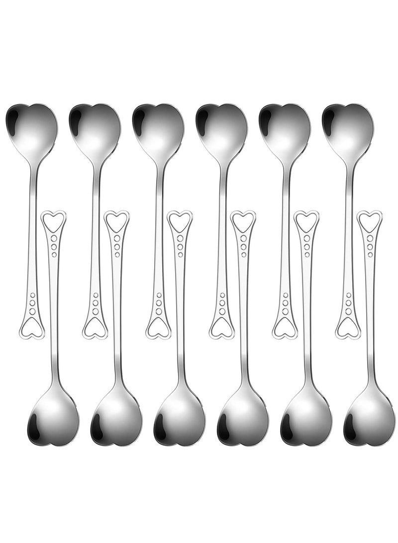 KASTWAVE 12 Pcs Heart Shaped Stainless Steel Tea Spoon Flatware Set 5.7 Inch Coffee Spoon Premium Stainless Steel Coffee Spoons Sugar Spoons Ice Cream Cake Dessert Spoon Stirring Spoon for Home Restaurant - Image 1