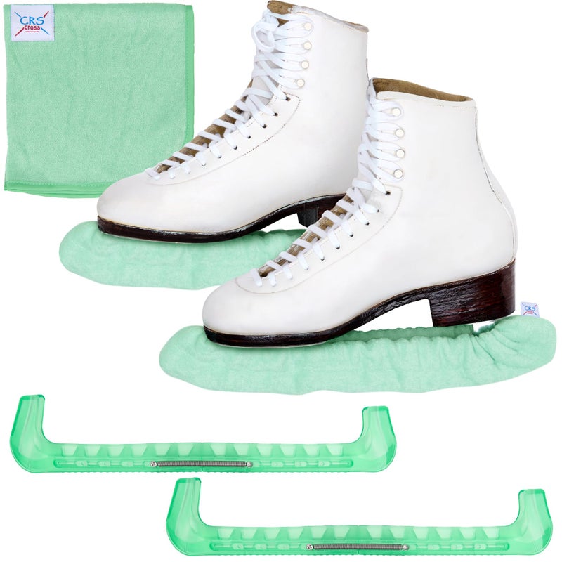 CRS Cross Ice Skate Guards Soakers and Towel Gift Set Essential Ice Skating Hard Guard and Soft Skate Blade Cover Accessories for Figure Skating or Hockey Mint Large