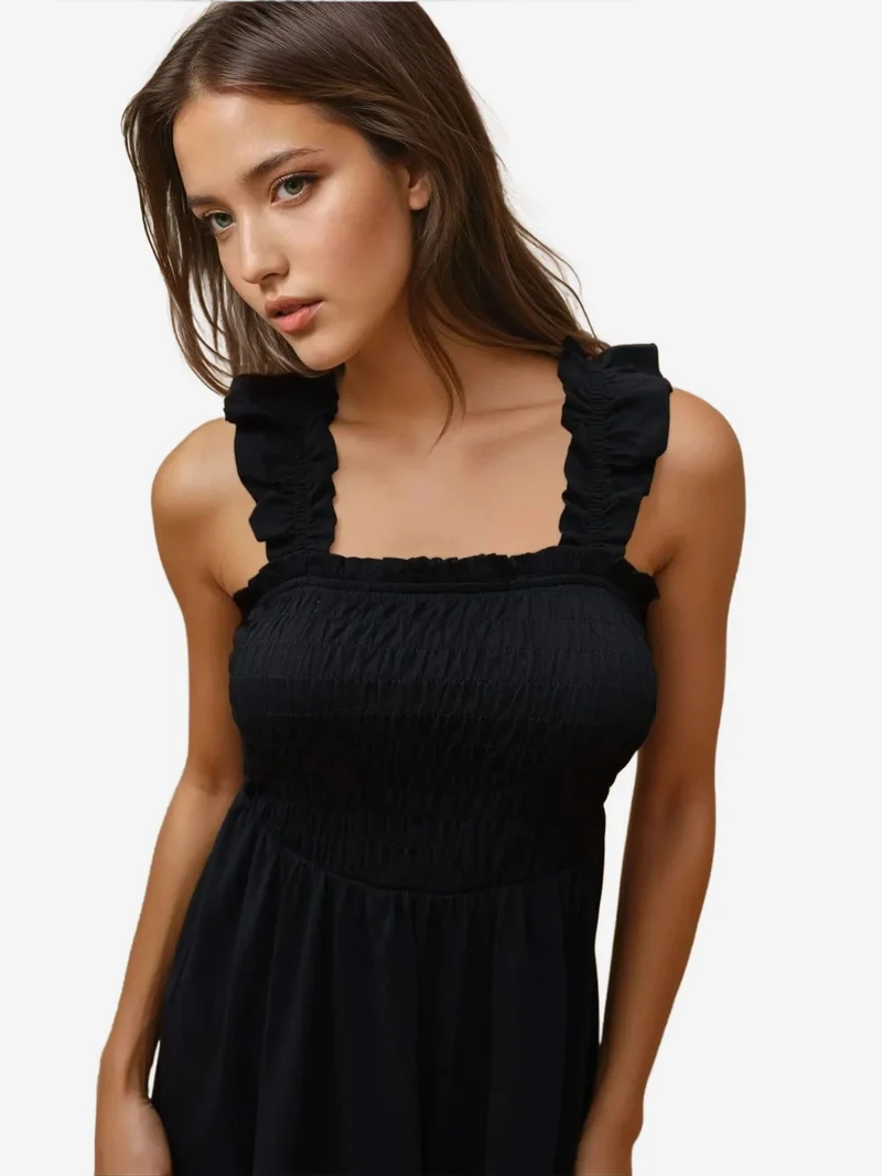 HICCUP Textured Mini Dress with Square Collar