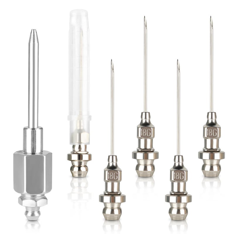 Pinsit Grease Gun Needle Accessory Set 5 PCS Grease Gun Needle Tip Bearing Grease Injector Needle with NPT Threaded Narrow Needle Adapter Detachable Grease Gun Needle Nozzles