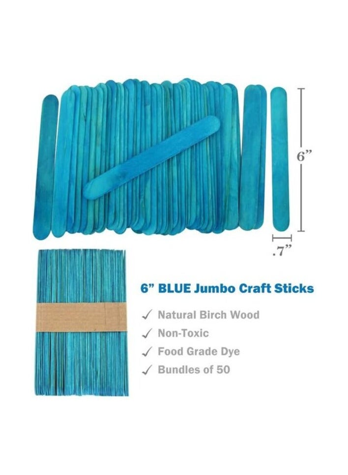 Party Time 50 Sticks of Jumbo Wood Craft Popsicle Sticks 6 Inch (Blue) For Arts & Crafts Homemade DIY Model Making Design Kids Educational Toys - Image 2