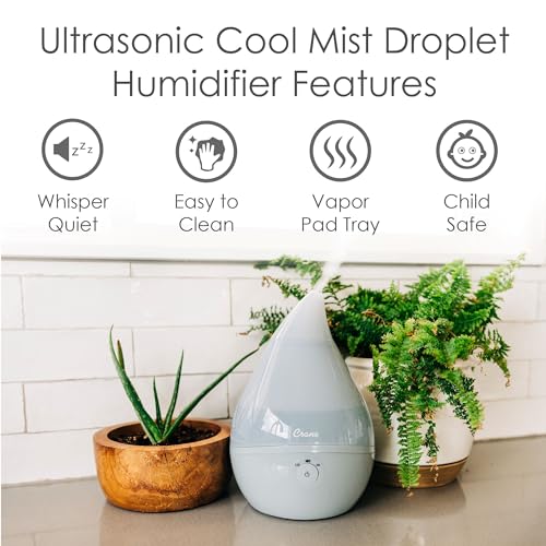 Crane Teardrop Ultrasonic Cool Mist Baby Humidifier for Nursery, Essential Oil Diffuser, Adjustable Settings, Auto Shut-Off, Grey, 0.5 Gallon - Image 2