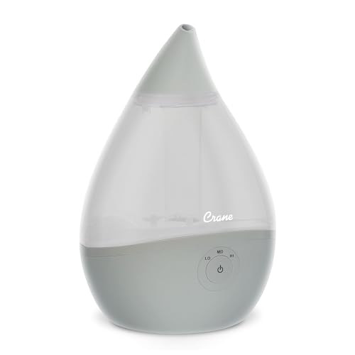 Crane Teardrop Ultrasonic Cool Mist Baby Humidifier for Nursery, Essential Oil Diffuser, Adjustable Settings, Auto Shut-Off, Grey, 0.5 Gallon - Image 1