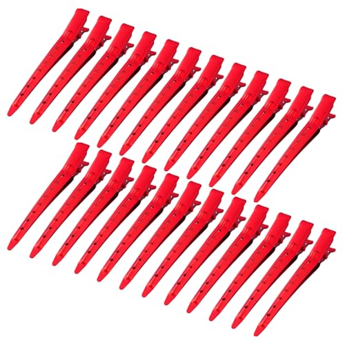 Bantoye 24 Packs Duck Bill Clips Bantoye 335 Inches Rustproof Metal Alligator Curl Clips with Holes for Hair Styling Hair Coloring Matte Red - Image 1