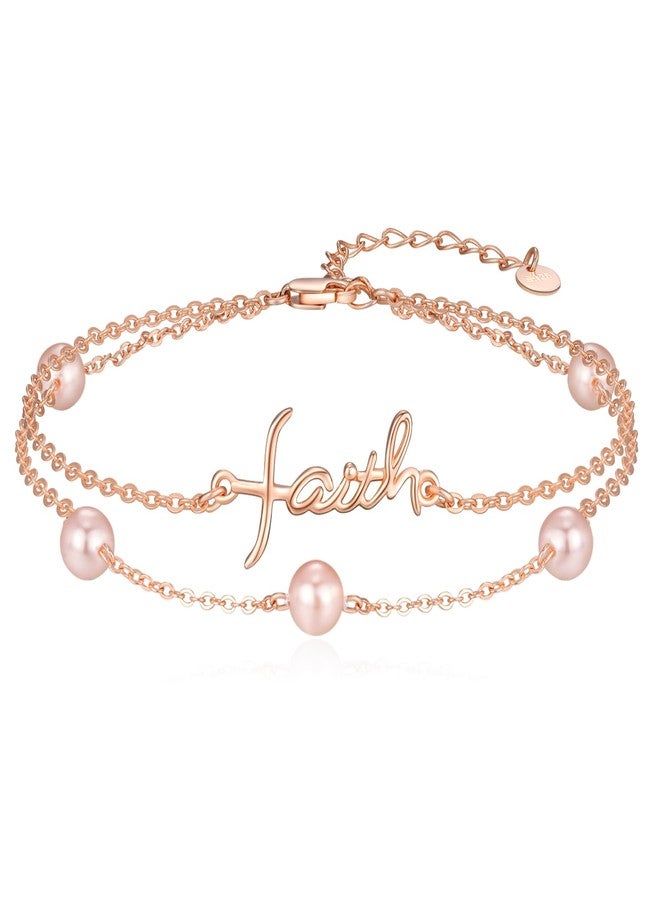 PRAYMOS Faith Bracelet for Women Pearl Bracelets for Women Dainty Freshwater Pearl Bracelet Double Chain Christian Religious Confirmation Jewelry Gifts for Women - Image 1