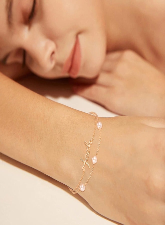PRAYMOS Faith Bracelet for Women Pearl Bracelets for Women Dainty Freshwater Pearl Bracelet Double Chain Christian Religious Confirmation Jewelry Gifts for Women - Image 3