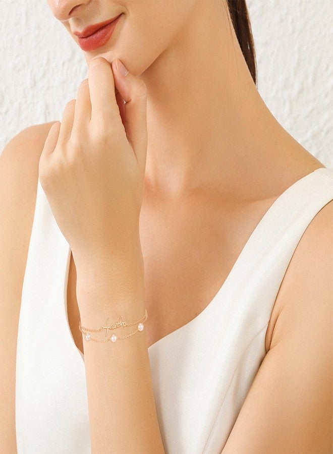 PRAYMOS Faith Bracelet for Women Pearl Bracelets for Women Dainty Freshwater Pearl Bracelet Double Chain Christian Religious Confirmation Jewelry Gifts for Women - Image 4