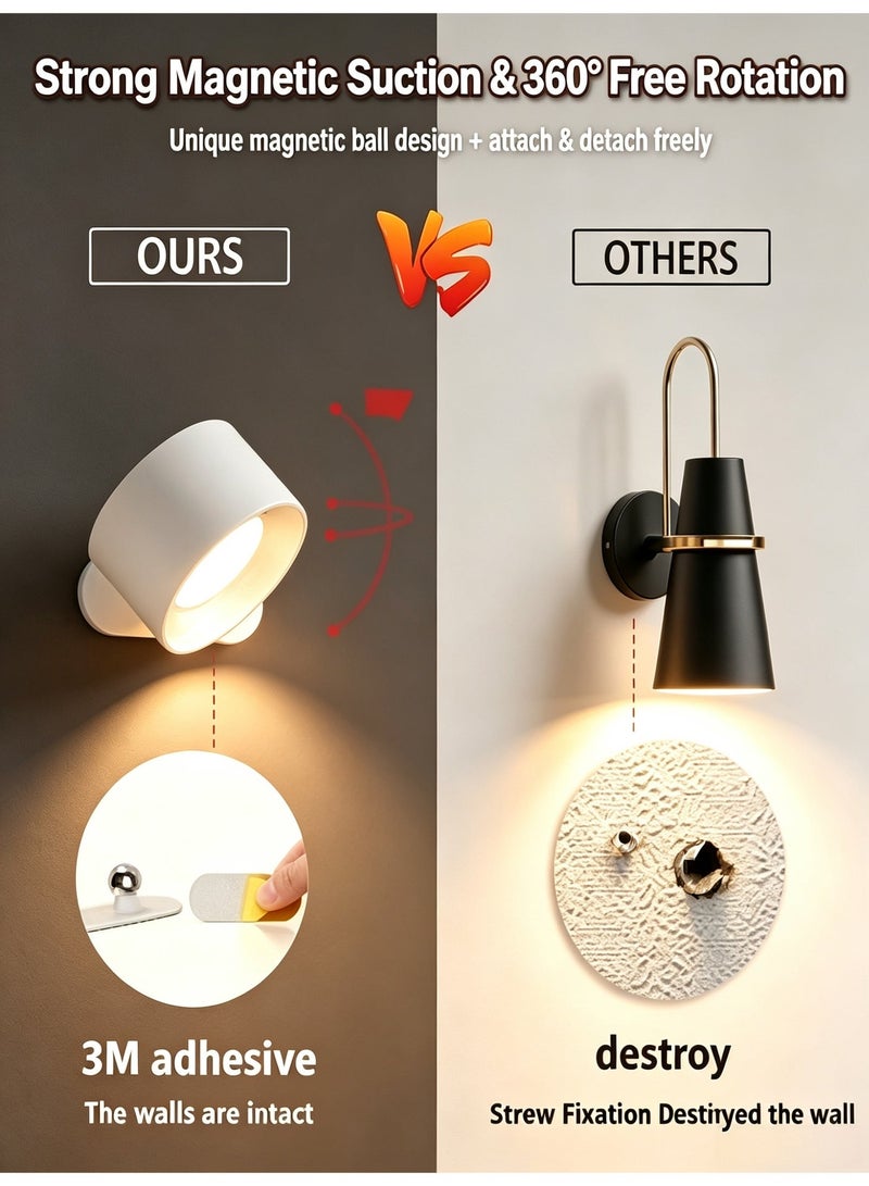 BS 2000mAh Rotatable LED Art Light | Night light, wall art light, fill light, magnetic vanity mirror light, touch-controlled lamp, detachable cabinet light | Supports 3 color temperatures and 3 brightness levels | Suitable for display lighting on picture frames, in art galleries, and for cabinets, bedside mirrors, bathrooms, etc. - Image 3