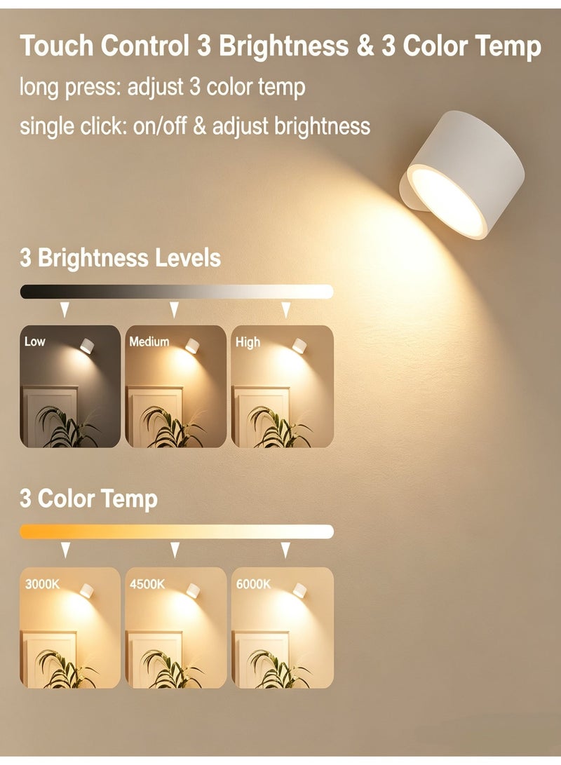 BS 2000mAh Rotatable LED Art Light | Night light, wall art light, fill light, magnetic vanity mirror light, touch-controlled lamp, detachable cabinet light | Supports 3 color temperatures and 3 brightness levels | Suitable for display lighting on picture frames, in art galleries, and for cabinets, bedside mirrors, bathrooms, etc. - Image 2