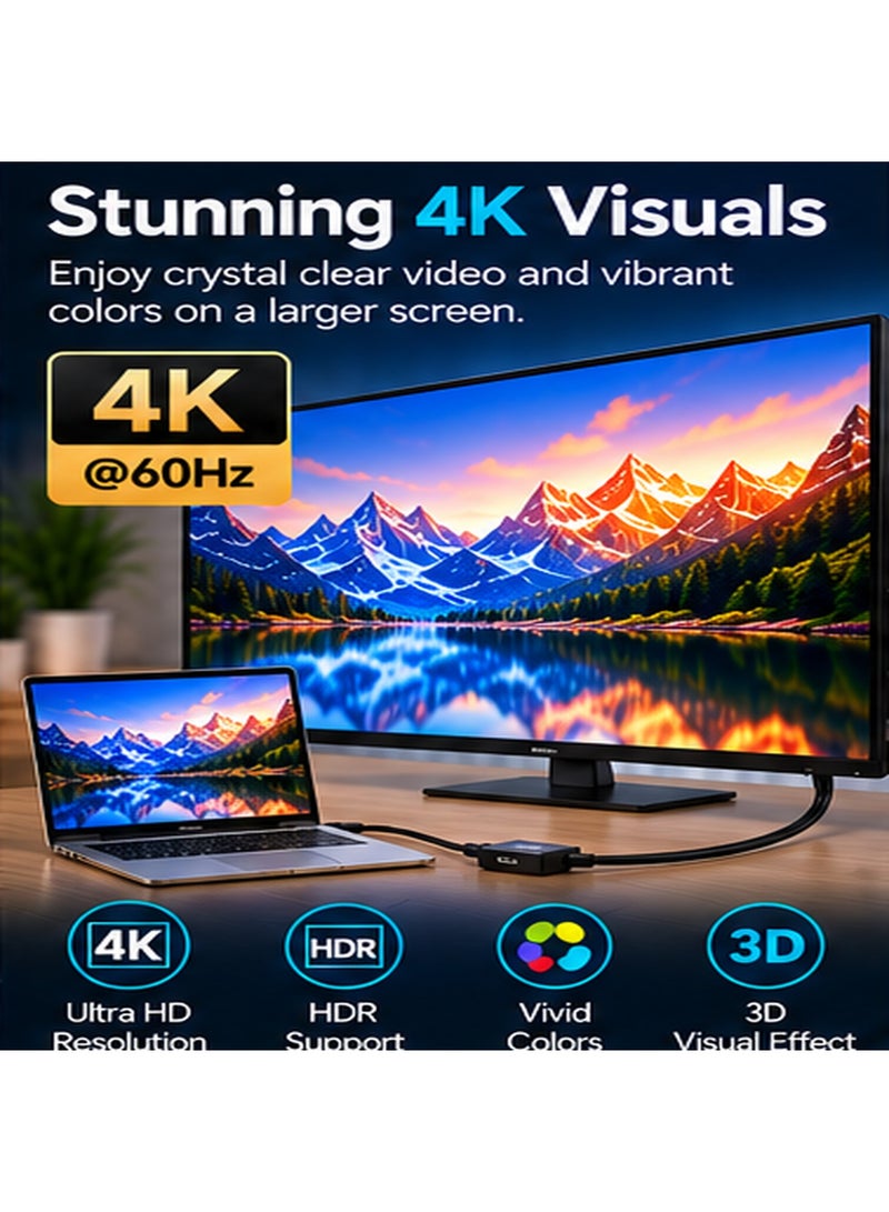 أونتن كابل ONTEN OTN-5160-3M (بطول 3 أمتار) لتحويل HDMI إلى DisplayPort؛ كابل نشط (Active) مزود بتقنية مدمجة لتحويل الإشارة ودعم الطاقة عبر منفذ USB، يدعم نقل الصوت والفيديو بدقة فائقة (Ultra HD) تصل إلى 4K بمعدل تحديث 60 هرتز، ويتميز بتصميم محمي وموصلات مطلية بالذهب؛ مناسب للاستخدام مع الشاشات، وأجهزة الكمبيوتر، ومحطات العمل، وقاعات المؤتمرات، وأنظمة الألعاب والمسرح المنزلي. - Image 4