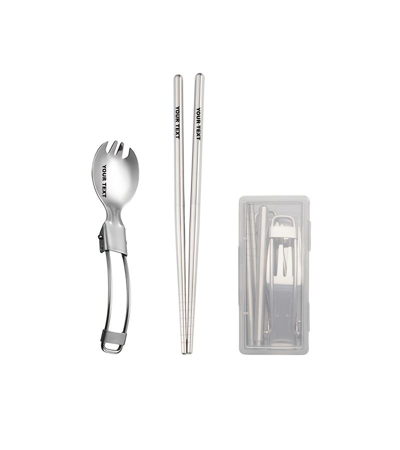 Foldable 304 Stainless Steel Fork Spoon Chopstick Set Outdoor Boxed Tableware - Image 1