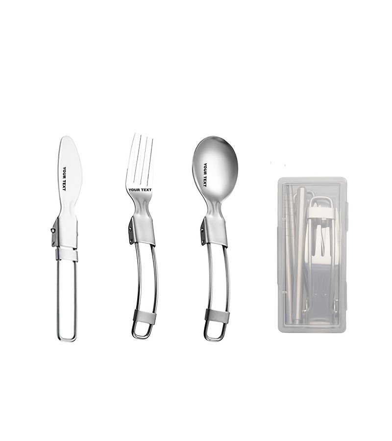 Foldable 304 Stainless Steel Fork Spoon Chopstick Set Outdoor Boxed Tableware - Image 4