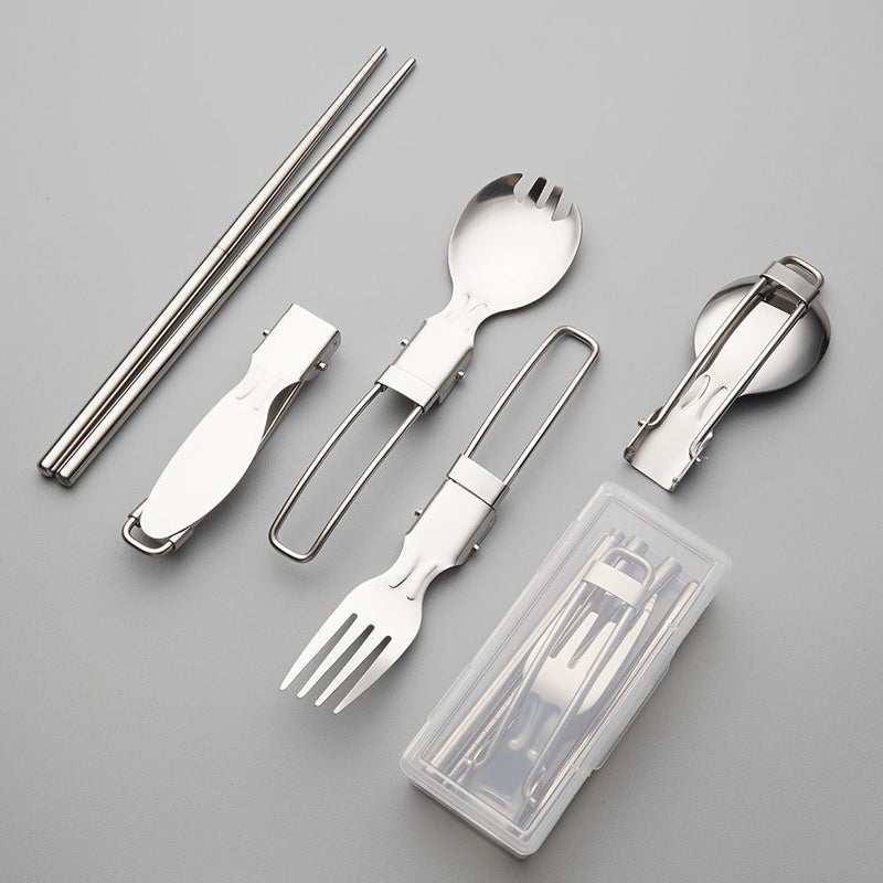 Foldable 304 Stainless Steel Fork Spoon Chopstick Set Outdoor Boxed Tableware - Image 2