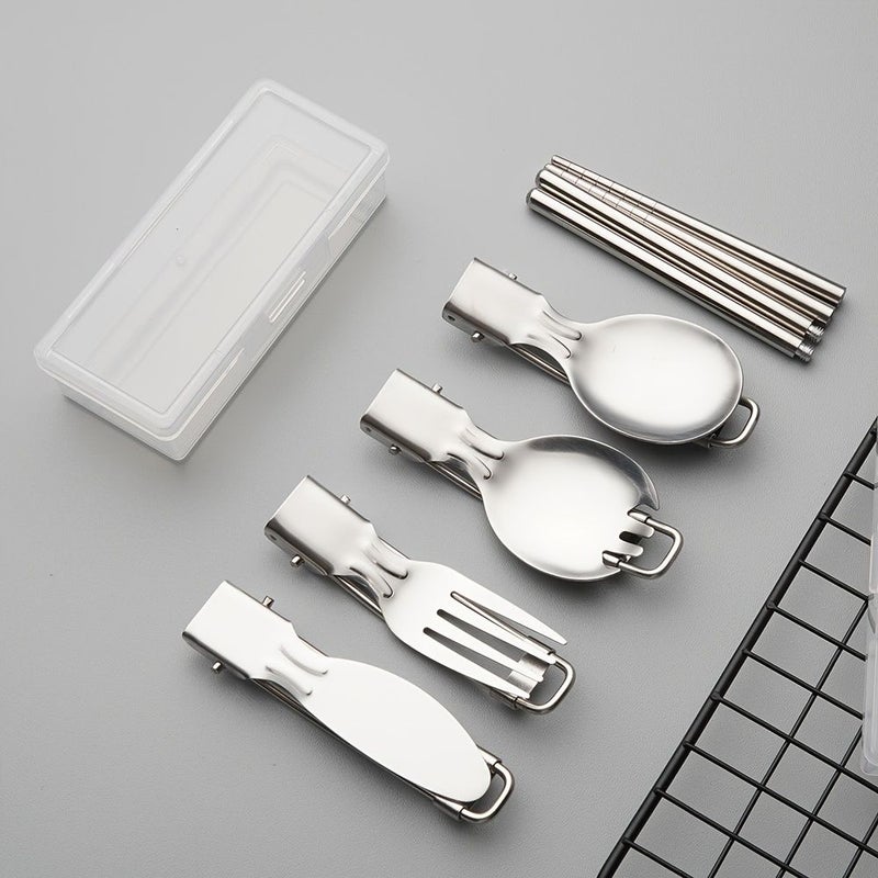 Foldable 304 Stainless Steel Fork Spoon Chopstick Set Outdoor Boxed Tableware - Image 5