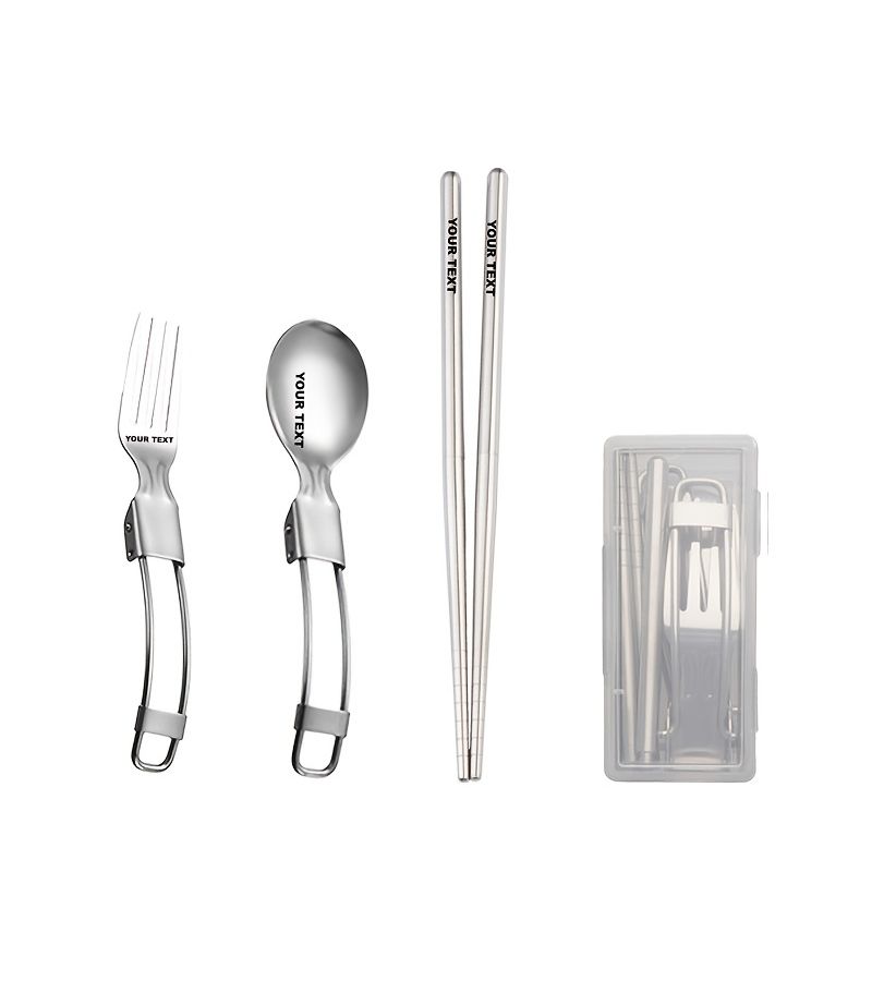 Foldable 304 Stainless Steel Fork Spoon Chopstick Set Outdoor Boxed Tableware - Image 3