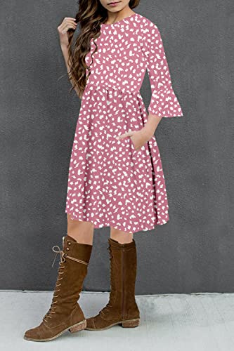 HOSIKA Girls Long Sleeve Dress Vintage Floral Leopard Print Pleated Casual Loose Flowy Twirly Dress for Kids 12 Years Pink XL - Image 3