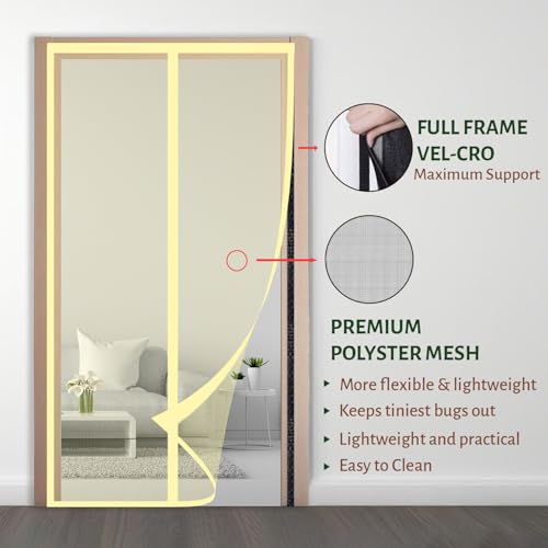 TurtleGrip Polyester Door Mosquito Net With Full Frame Hook & Loop For Main Doors, Bedroom, Kitchen & Balcony Doors (200X90 Cm, Beige) | Measure Before Order. - Image 3