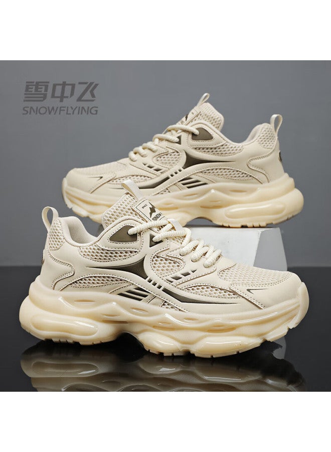 Snowflying Uni Dad Shoes New Couple Mesh Breathable Thick Sole Casual Versatile Sports Shoes Off-white Size 44