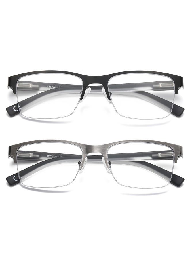 PUBOWT Photochromic Reading Glasses Men Blue Light Readers Wide Metal Half Frame Style Sun Tinted Eyewear 2pcs Black Gun + 1.5 Strength - Image 2