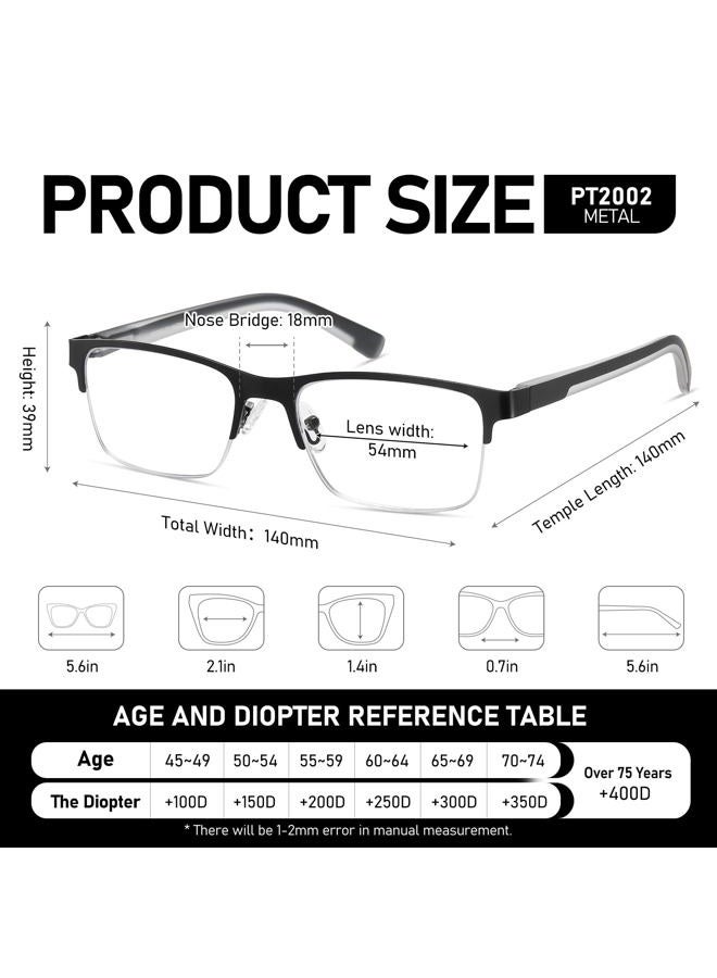PUBOWT Photochromic Reading Glasses Men Blue Light Readers Wide Metal Half Frame Style Sun Tinted Eyewear 2pcs Black Gun + 1.5 Strength - Image 4