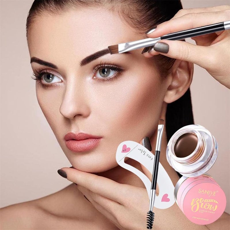 Eyebrow Powder Kit, 2-in-1 Eyebrow Sculpting Set with Double-ended Eyebrow Brush and Template, Long-Lasting Waterproof Eyebrow Makeup for Defined Brows - Image 2