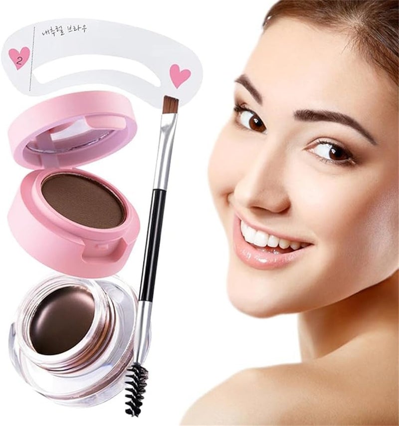 Eyebrow Powder Kit, 2-in-1 Eyebrow Sculpting Set with Double-ended Eyebrow Brush and Template, Long-Lasting Waterproof Eyebrow Makeup for Defined Brows - Image 1