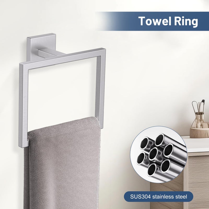 TURS 5-Pieces Brushed Nickel Bathroom Hardware Accessories Set 23.6" Towel Bar Set Wall Mounted Square Toilet Paper Holder with Shelf Stainless Steel - Image 3