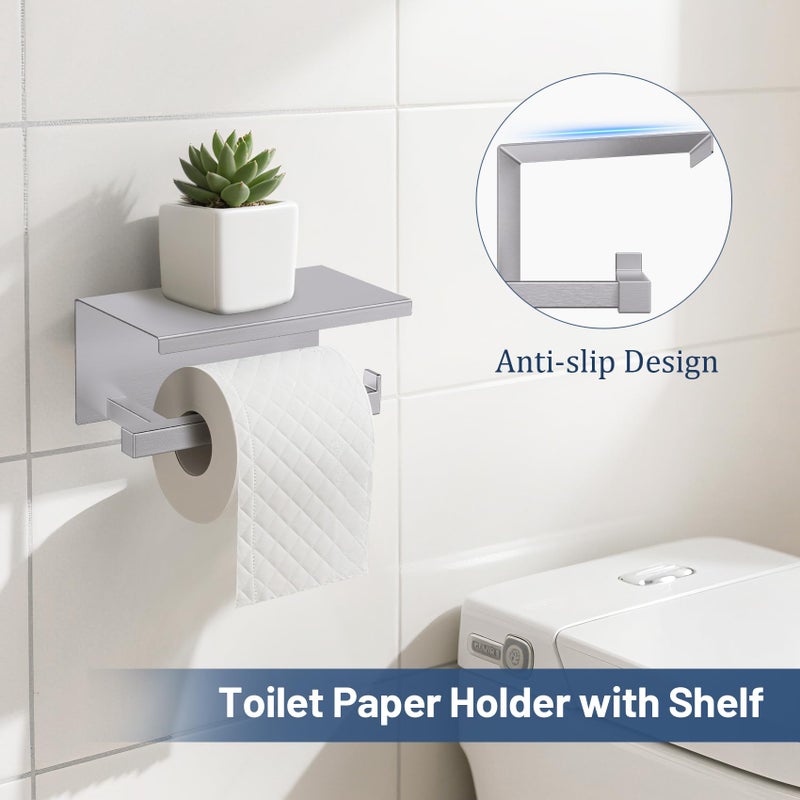 TURS 5-Pieces Brushed Nickel Bathroom Hardware Accessories Set 23.6" Towel Bar Set Wall Mounted Square Toilet Paper Holder with Shelf Stainless Steel - Image 4