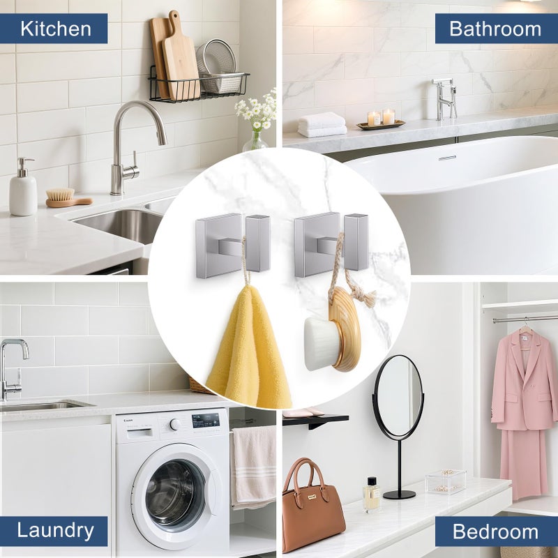 TURS 5-Pieces Brushed Nickel Bathroom Hardware Accessories Set 23.6" Towel Bar Set Wall Mounted Square Toilet Paper Holder with Shelf Stainless Steel - Image 5