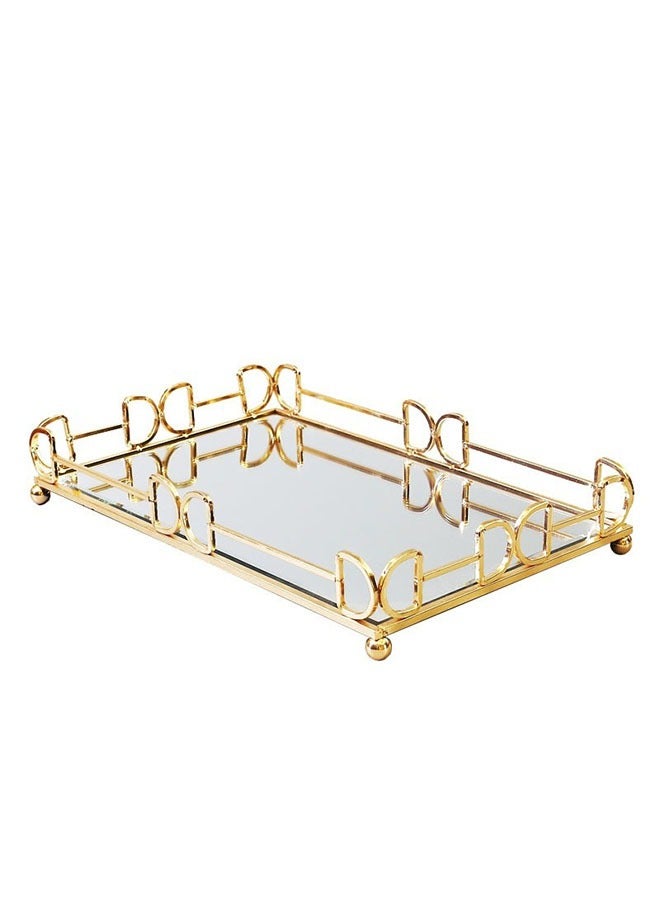 Bukela Luxurious Iron Mirrored Tray for Storage and Decoration – 35x25x6cm for Bedroom & Living Room - Image 1