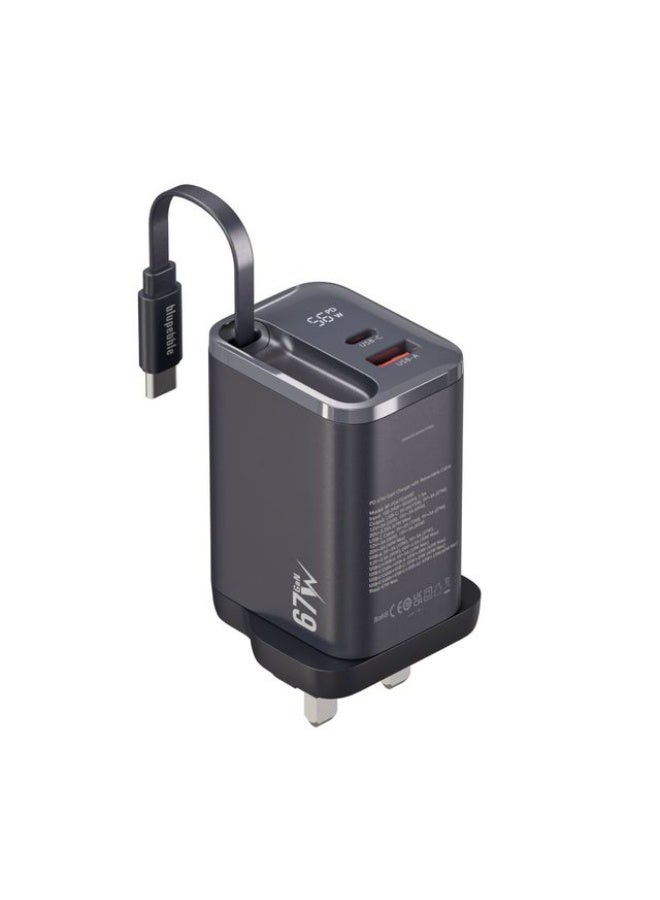 Blupebble PowerCore 67 2 Ports PD GaN Fast Charger PD67W With LED Indicator Black - Image 1