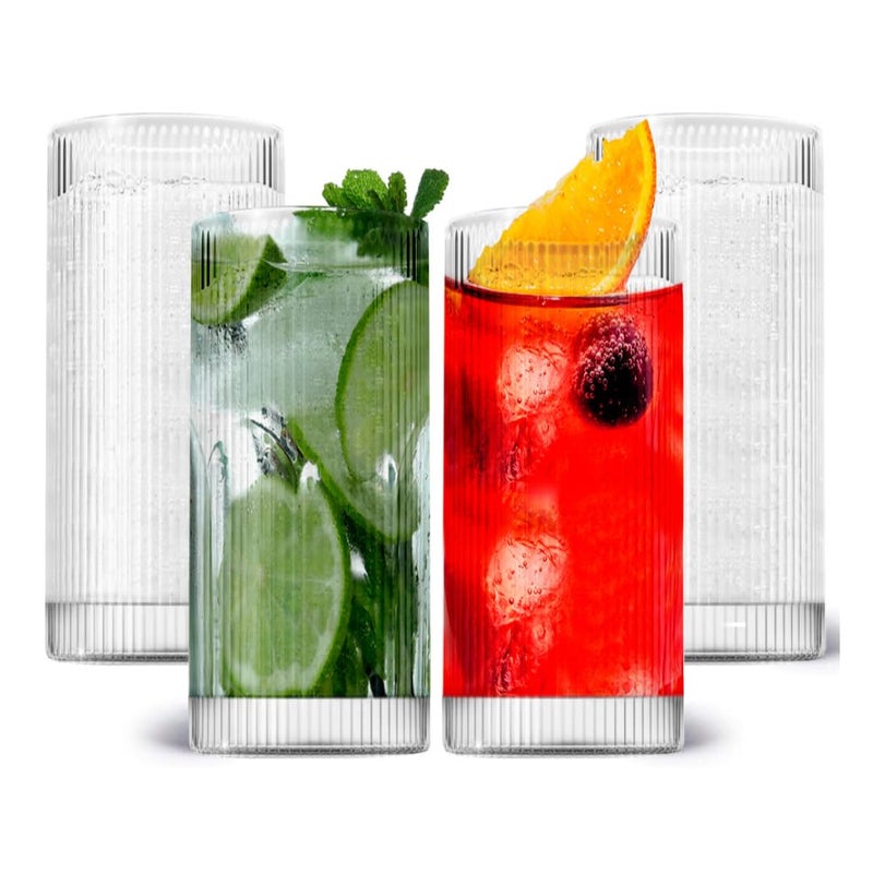 LEMONSODA LEMONSODA Premium Vintage Straight Line Highball Cocktail Drinking Glass and Tumbler  Set of 4  Perfect for Margaritas Cocktails Juices 12 oz