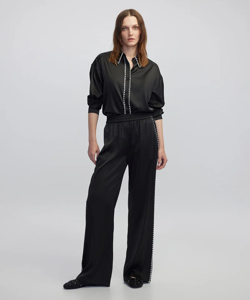ابيكول Strass-Trim Wide-Leg Trousers