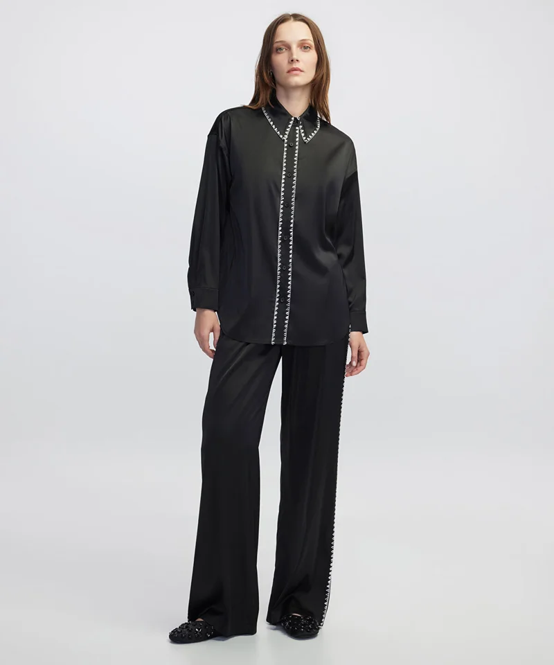 ابيكول Strass-Trim Wide-Leg Trousers