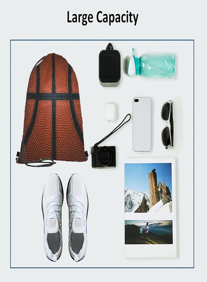 Beabes Basketball Drawstring Bags Backpack Bag Game Leather Texture Spot Sport Red Black Color Team Popular Art Cool Ball Sport Gym Sack for Men Women - Image 3